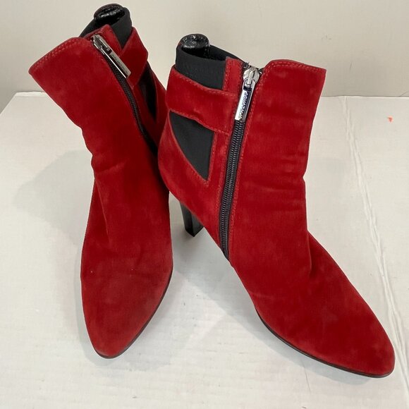 Women's Aquatalia Red Suede Heeled Bootie, Size 38.5 EU - Picture 1 of 15